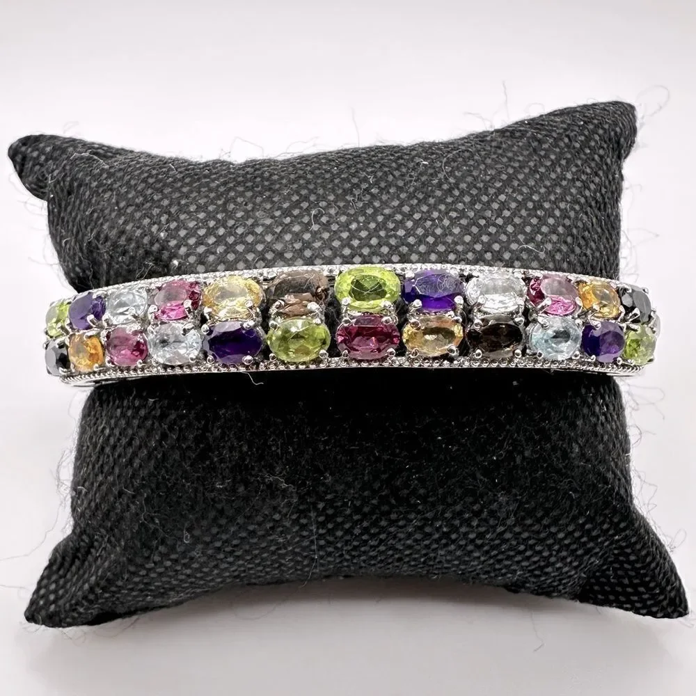 NWT Multi-gemstone and stainless steel hinged bangle/ bracelet!‎